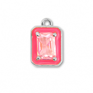 M&eacute;tal TQ laiton breloques rectangle Argent&eacute;-n&eacute;on rose-rose clair