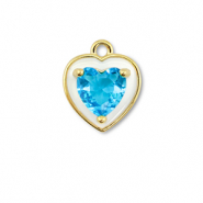M&eacute;tal TQ laiton breloques coeur Dor&eacute;-blanc-bleu clair