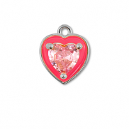 M&eacute;tal TQ laiton breloques coeur Argent&eacute;-n&eacute;on rose-rose clair