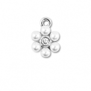 M&eacute;tal TQ laiton breloques fleur avec perles Argent&eacute;-blanc