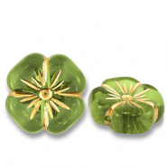 Perles acryliques fleur Vert olive-doré
