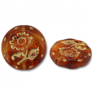 Perles acryliques rond avec fleur Marron cognac-doré