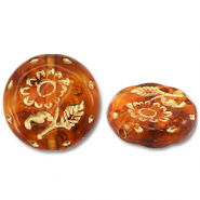 Perles acryliques rond avec fleur Marron orange-doré