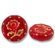 Perles acryliques rond avec fleur Rouge-doré