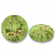Perles acryliques rond avec fleur Vert olive-doré