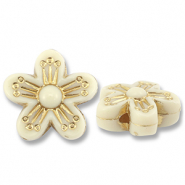 Perles acryliques fleur Blanc cassé-doré