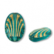 Perles acryliques ovale Bleu sarcelle-doré