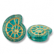 Perles acryliques coquille Bleu sarcelle-doré