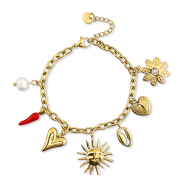 Bracelets en acier Inox avec breloque été Doré-rouge-blanc