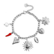 Bracelets en acier Inox avec breloque été Argenté-rouge-blanc
