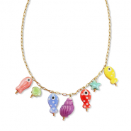 Colliers en acier Inox avec breloque poisson Doré-multicolore