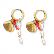 Boucles d'oreilles en acier Inox coquille Doré-rouge-blanc