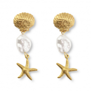 Boucles d'oreilles en acier Inox étoile de mer Doré-blanc