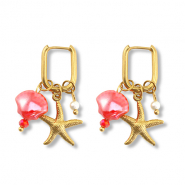 Boucles d'oreilles en acier Inox étoile de mer & coquille Doré-rouge-blanc
