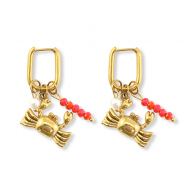Boucles d'oreilles en acier Inox crabe Doré-rouge-blanc