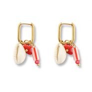 Boucles d'oreilles en acier Inox coquille Doré-rouge-blanc