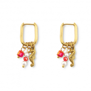 Boucles d'oreilles en acier Inox hippocampe Doré-rouge-blanc