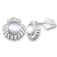 Métal TQ laiton boucles d'oreilles / puces d’oreilles coquillage avec perle Argenté-gris clair