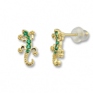 Métal TQ laiton boucles d'oreilles / puces d’oreilles lézard Doré-vert