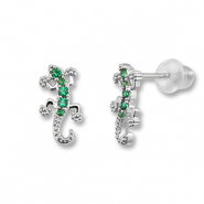 Métal TQ laiton boucles d'oreilles / puces d’oreilles lézard Argenté-vert