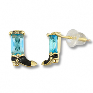Métal TQ laiton boucles d'oreilles / puces d’oreilles botte de cow-boy Doré-bleu clair