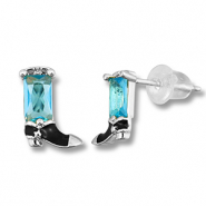 Métal TQ laiton boucles d'oreilles / puces d’oreilles botte de cow-boy Argenté-bleu clair