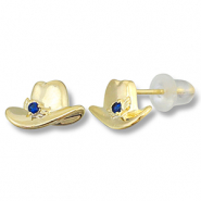 Métal TQ laiton boucles d'oreilles / puces d’oreilles chapeau de cow-boy Doré-bleu foncé