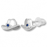Métal TQ laiton boucles d'oreilles / puces d’oreilles chapeau de cow-boy Argenté-bleu foncé