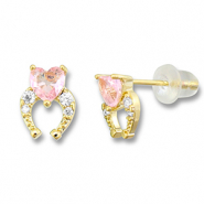 Métal TQ laiton boucles d'oreilles / puces d’oreilles fer à cheval avec coeur Doré-rose clair