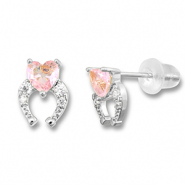 Métal TQ laiton boucles d'oreilles / puces d’oreilles fer à cheval avec coeur Argenté-rose clair