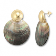 Boucles d'oreilles en coquille accroche-regard rond Blanc (couleur naturelle)-marron-doré