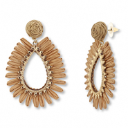 Boucles d'oreilles en raphia accroche-regard goutte Marron-marron clair-doré