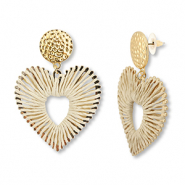 Boucles d'oreilles en raphia accroche-regard cœur Beige-doré