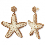 Boucles d'oreilles en raphia accroche-regard étoile de mer Beige-marron clair-doré