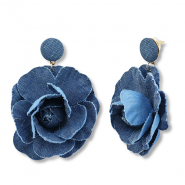 Boucles d'oreilles en denim-look accroche-regard fleur Bleu denim-doré