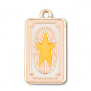 Breloques en m&eacute;tal &eacute;maill&eacute;e carte avec &eacute;toile Dor&eacute;-rose clair-blanc-jaune