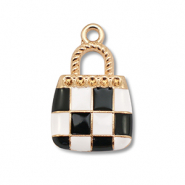Breloques en m&eacute;tal &eacute;maill&eacute;e sac &agrave; main Dor&eacute;-noir-blanc