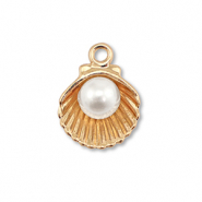 Breloques en m&eacute;tal &eacute;maill&eacute;e coquille avec perle Dor&eacute;-blanc