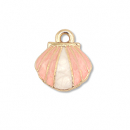 Breloques en m&eacute;tal &eacute;maill&eacute;e coquille Dor&eacute;-rose clair-blanc