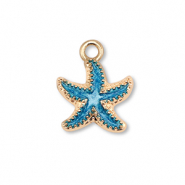 Breloques en m&eacute;tal &eacute;maill&eacute;e &eacute;toile de mer Dor&eacute;-bleu