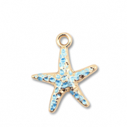 Breloques en m&eacute;tal &eacute;maill&eacute;e &eacute;toile de mer Dor&eacute;-bleu clair