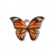Breloques en m&eacute;tal &eacute;maill&eacute;e papillon Dor&eacute;-orange-noir