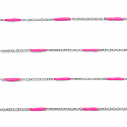 Appr&ecirc;ts en acier Inox cha&icirc;ne maille jaseron avec barre Argent&eacute;-rose