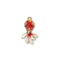 Breloques en laiton Eco-brass&reg; poisson Dor&eacute;-rouge-blanc