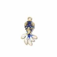 Breloques en laiton Eco-brass&reg; poisson Dor&eacute;-bleu fonc&eacute;-blanc