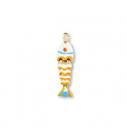 M&eacute;tal TQ laiton breloques poisson Dor&eacute;-blanc-jaune-bleu clair