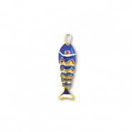 M&eacute;tal TQ laiton breloques poisson Dor&eacute;-bleu-jaune-blanc