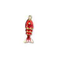 Breloques en laiton Eco-brass&reg; poisson Dor&eacute;-rouge-blanc