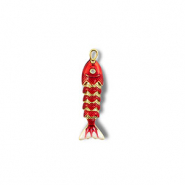 Breloques en laiton Eco-brass&reg; poisson Dor&eacute;-rouge-blanc