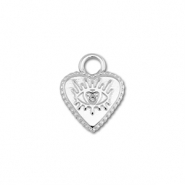 Breloques en acier Inox coeur avec Oeil Porte-Bonheur Argent&eacute;